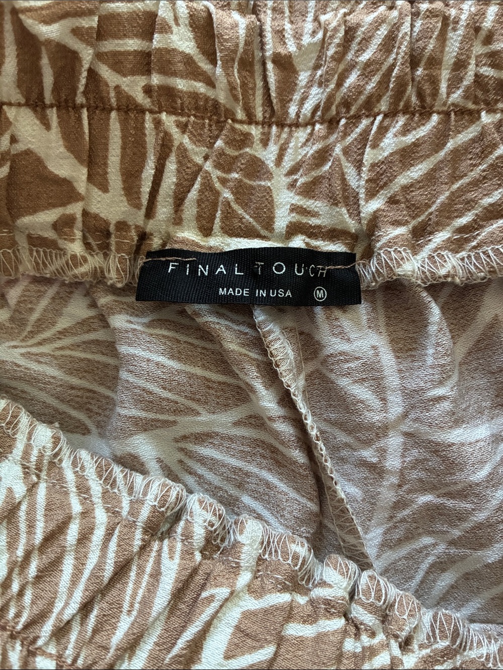 Final Touch Beige and Cream Zebra-Print Elastic Waist wide leg pants